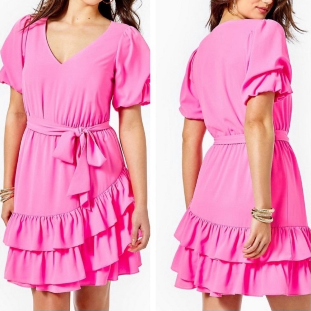 Lilly Pulitzer Bright Pink Layered Midi Dress